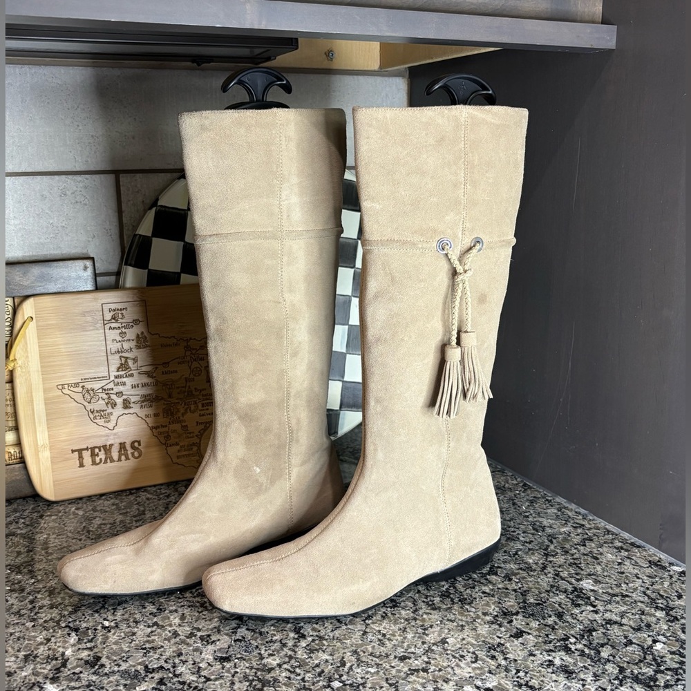 Cole Haan Nike Air Marina Beige Suede Knee High Boots Size 7 1/2 - Picture 2 of 10